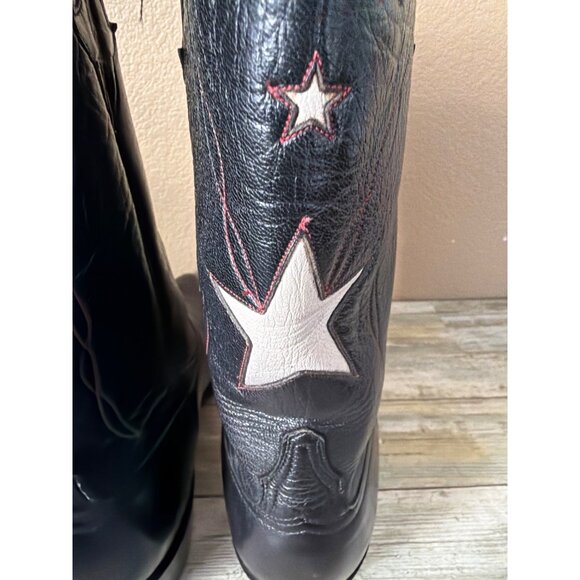 Lucchese Classics Star Inlay Cowboy Boots Black Leather USA Vintage 10.5 w/FLAW - Picture 13 of 16